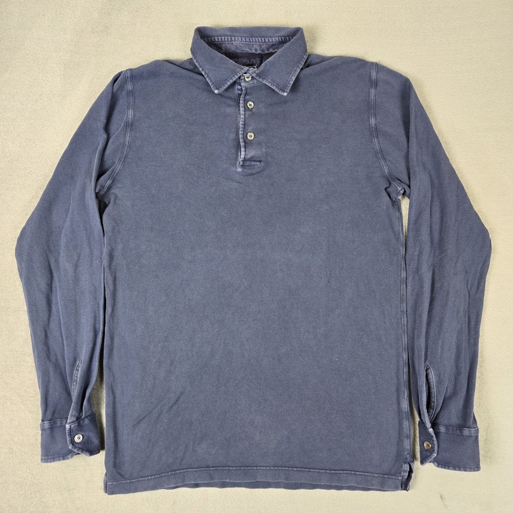 Fedeli Polo Shirt‎ Mens 50 Medium Blue Italian Luxury Premium Cotton Long Sleeve